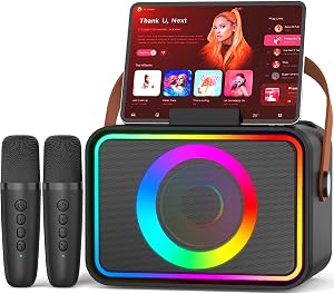 Karaoke Machine,Portable Bluetooth Speaker with 2 Wireless Microphone for Adults & Kid