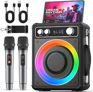 VOSOCO Karaoke Machine with 2 Wireless Microphones, Portable Bluetooth Speaker for Adults 